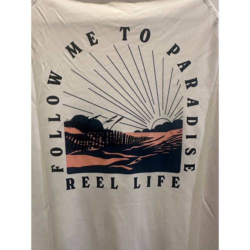 Reel Life Womens White Long Sleeve Sun Shirt Follow Me To Paradise Graphic L - Picture 3 of 6